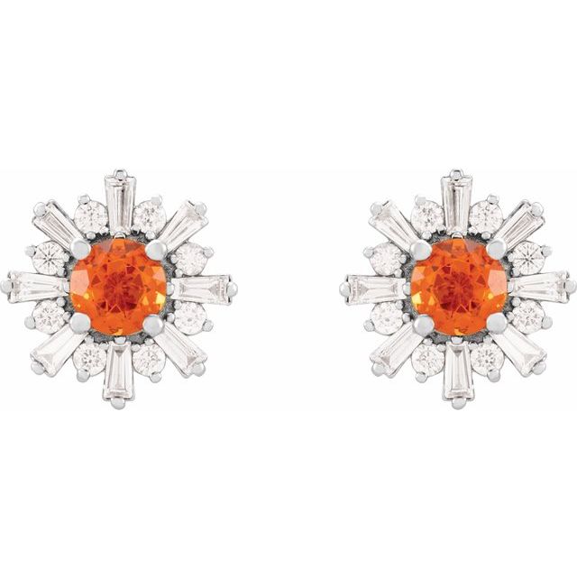 14K White Natural Mexican Fire Opal & 3/4 CTW Natural Diamond Earrings
