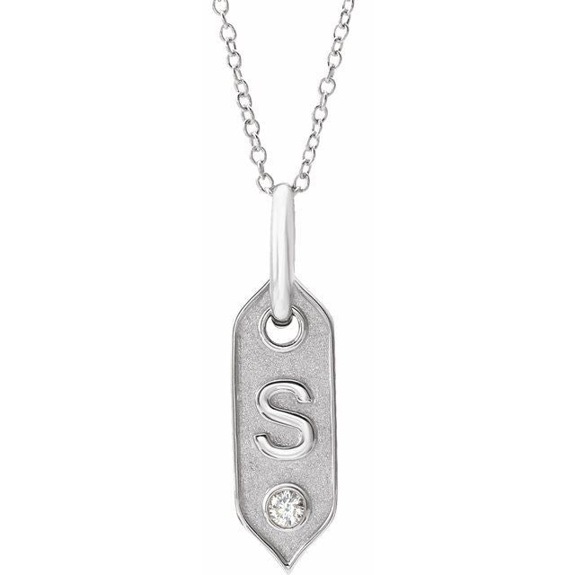 14K White .05 CT Natural Diamond Initial S 16-18' Necklace