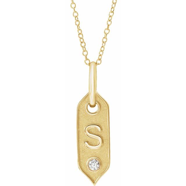 14K Yellow .05 CT Natural Diamond Initial S 16-18' Necklace
