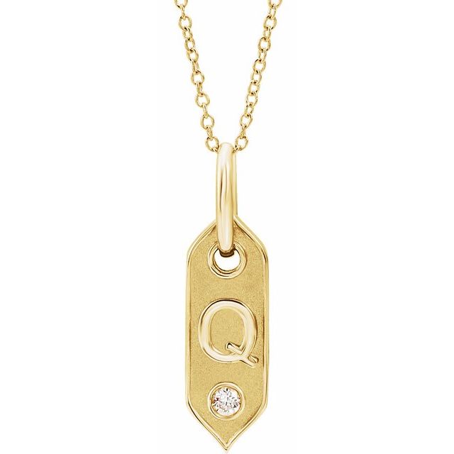 14K Yellow .05 CT Natural Diamond Initial Q 16-18' Necklace
