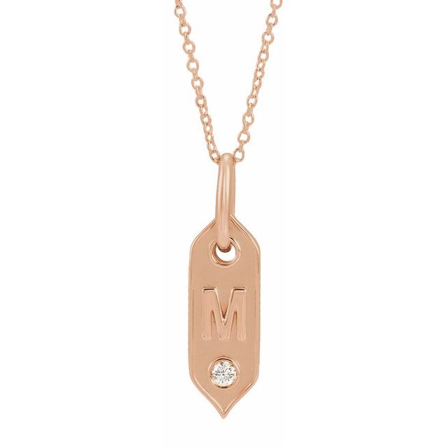 14K Rose .05 CT Natural Diamond Initial M 16-18' Necklace