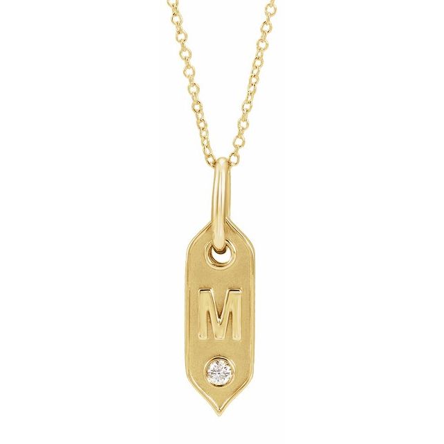 14K Yellow .05 CT Natural Diamond Initial M 16-18' Necklace
