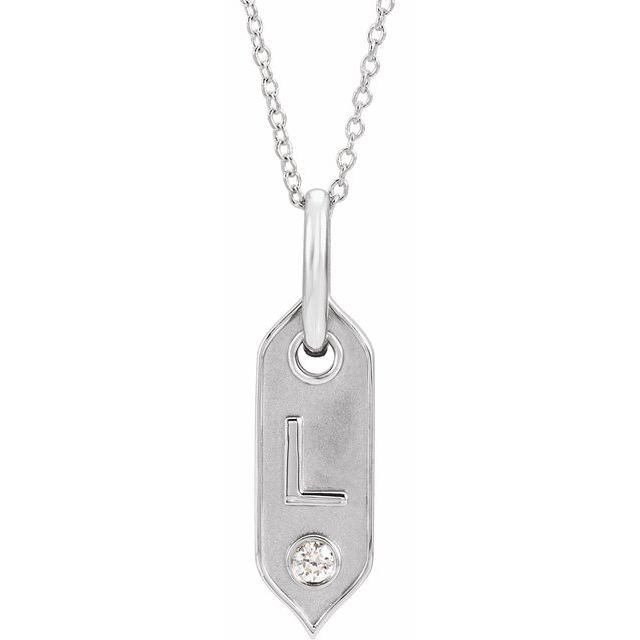 14K White .05 CT Natural Diamond Initial L 16-18' Necklace