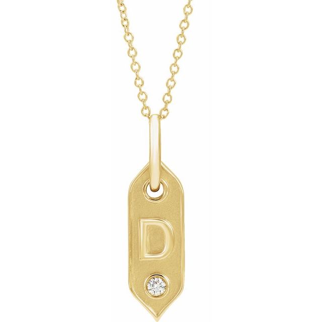 14K Yellow .05 CT Natural Diamond Initial D 16-18' Necklace