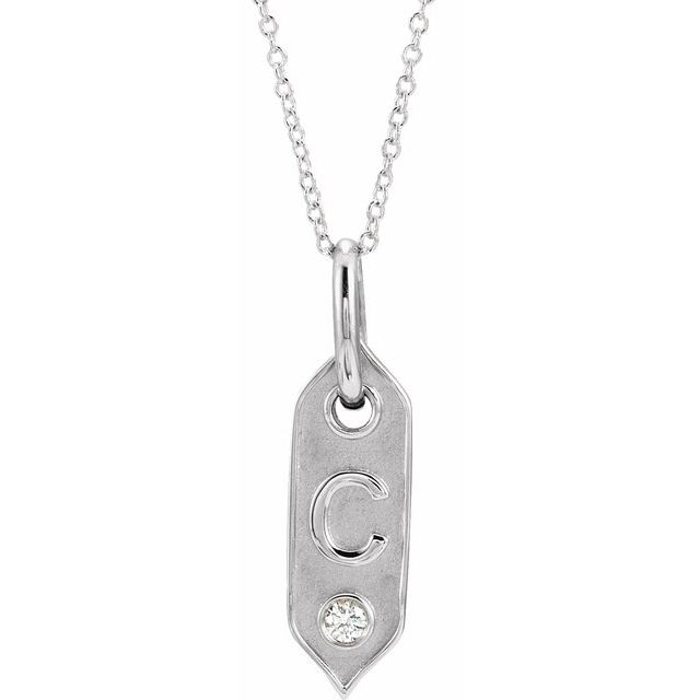 14K White .05 CT Natural Diamond Initial C 16-18' Necklace