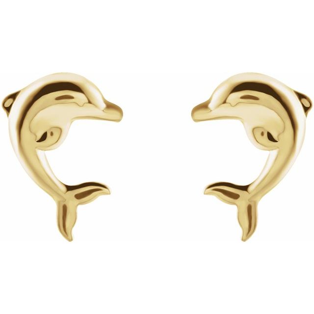 14K Yellow Dolphin Earrings