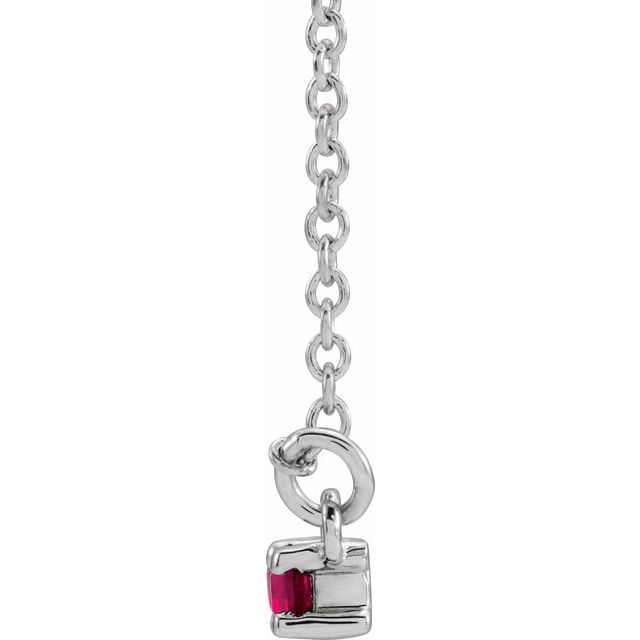 14k White Lab-grown Ruby & 1/6 Ctw Natural Diamond Bar 16-18' Necklace