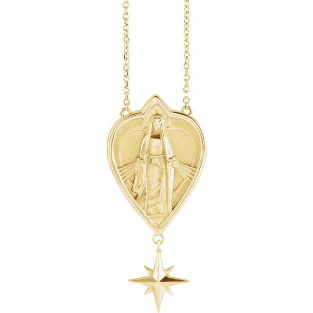 14K Yellow 23.8x15.7 mm Miraculous Mary 18' Necklace