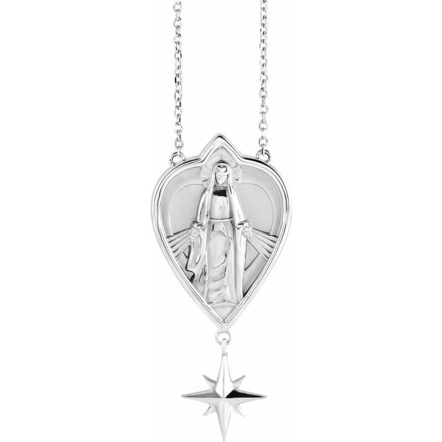 Sterling Silver 23.8x15.7 mm Miraculous Mary 18' Necklace