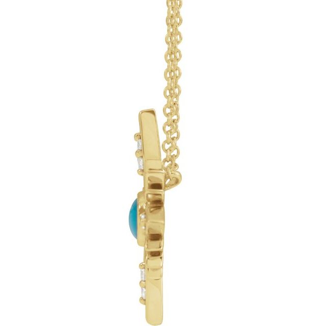 14K Yellow Natural Turquoise & .08 CTW Natural Diamond 16-18' Necklace