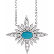 14k White Natural Turquoise & .08 Ctw Natural Diamond 16-18' Necklace