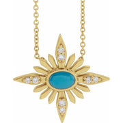 14K Yellow Natural Turquoise & .08 CTW Natural Diamond 16-18' Necklace