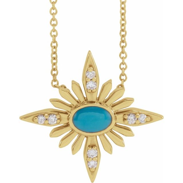 14K Yellow Natural Turquoise & .08 CTW Natural Diamond 16-18' Necklace