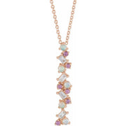 14K Rose Natural Ethiopian Opals, Natural Pink Sapphires & 1/8 CTW Natural Diamond Scattered Bar 16-18' Necklace