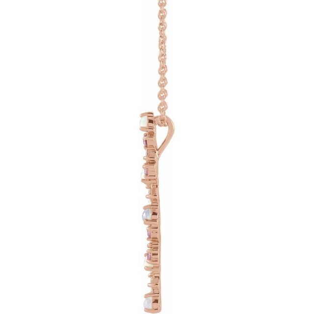 14K Rose Natural Ethiopian Opals, Natural Pink Sapphires & 1/8 CTW Natural Diamond Scattered Bar 16-18' Necklace