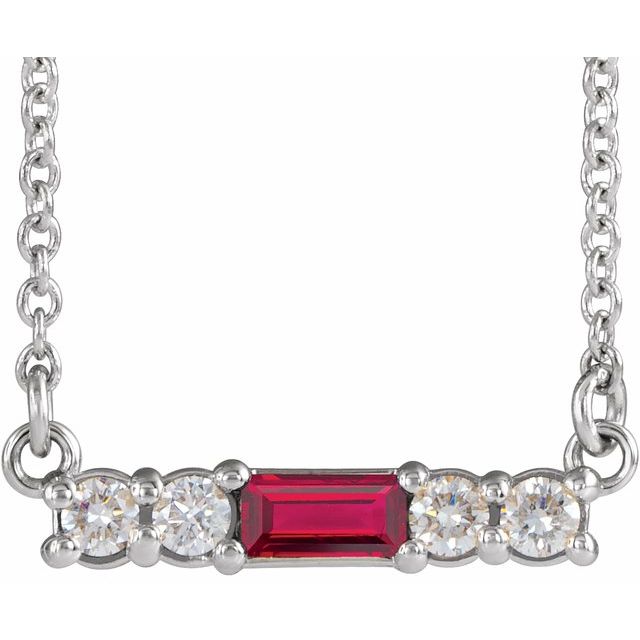 14K White Natural Ruby & 1/8 CTW Natural Diamond 16' Necklace