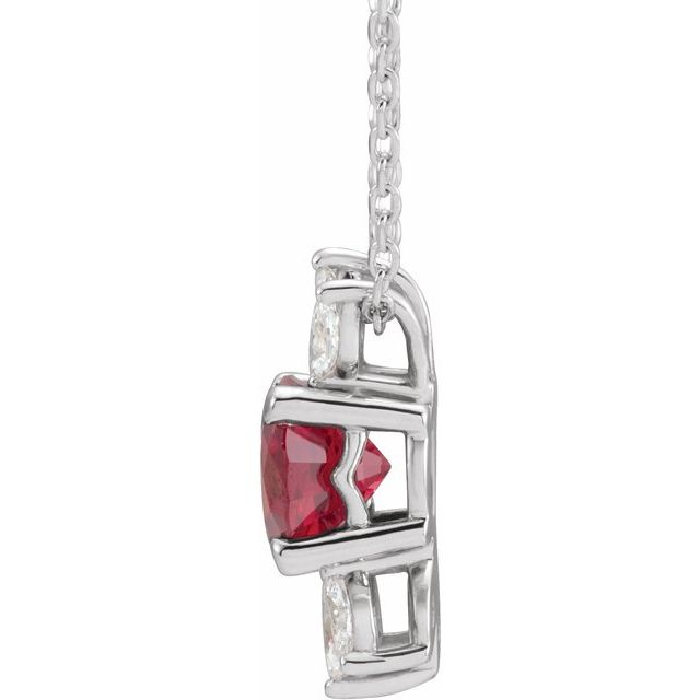 14K White Lab-Grown Ruby & 1/5 CTW Natural Diamond 16-18' Necklace