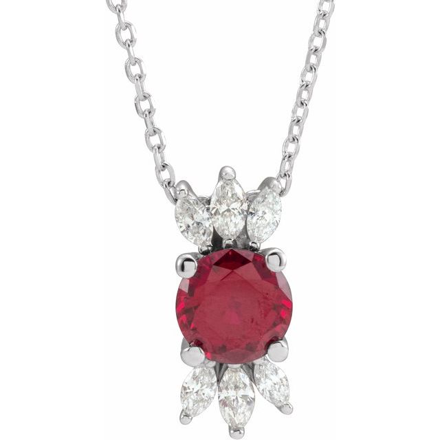 14K White Lab-Grown Ruby & 1/5 CTW Natural Diamond 16-18' Necklace