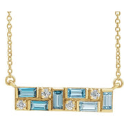 14K Yellow Natural Blue Multi-Gemstone & 1/8 CTW Natural Diamond Bar 18' Necklace