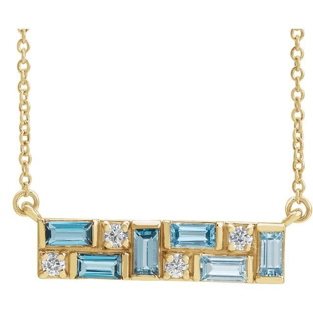 14K Yellow Natural Blue Multi-Gemstone & 1/8 CTW Natural Diamond Bar 18' Necklace