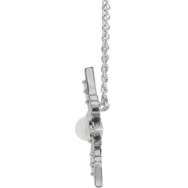 14K White Natural Rainbow Moonstone & .08 CTW Natural Diamond 16-18' Necklace