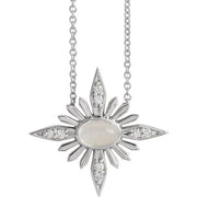 14K White Natural Rainbow Moonstone & .08 CTW Natural Diamond 16-18' Necklace