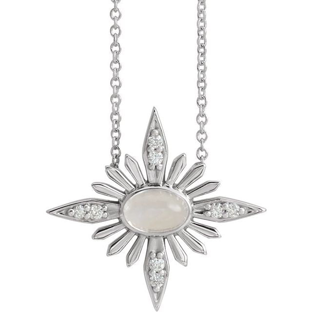 14K White Natural Rainbow Moonstone & .08 CTW Natural Diamond 16-18' Necklace