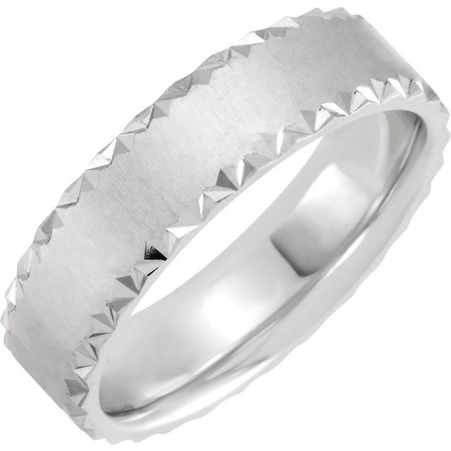 14K White 6 mm Scalloped Edge Band with Satin Finish Size 10