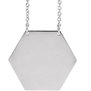 14K White 20 mm Engravable Hexagon 18' Necklace