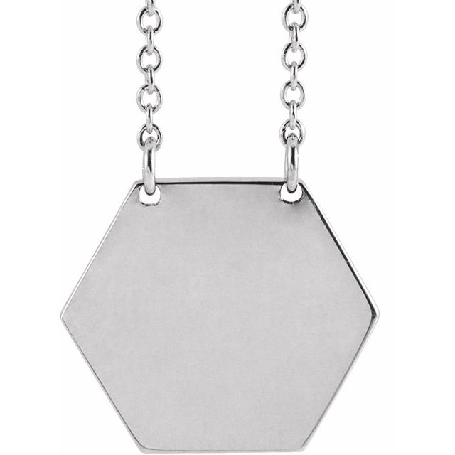 Sterling Silver 14 mm Engravable Hexagon 16' Necklace