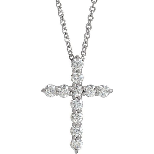 14K White 3/8 CTW Natural Diamond Cross 16-18' Necklace