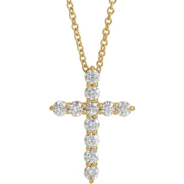 14K Yellow 3/8 CTW Natural Diamond Cross 16-18' Necklace