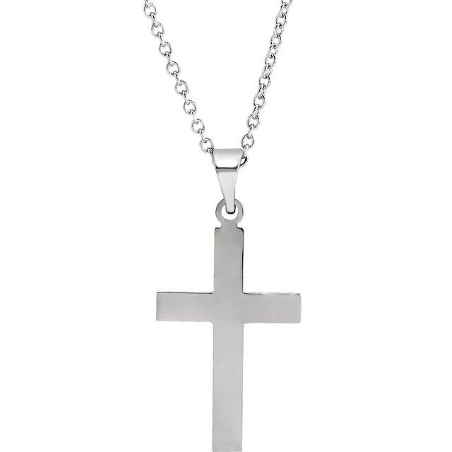 14k White 18 X 12 Mm Cross 18' Necklace