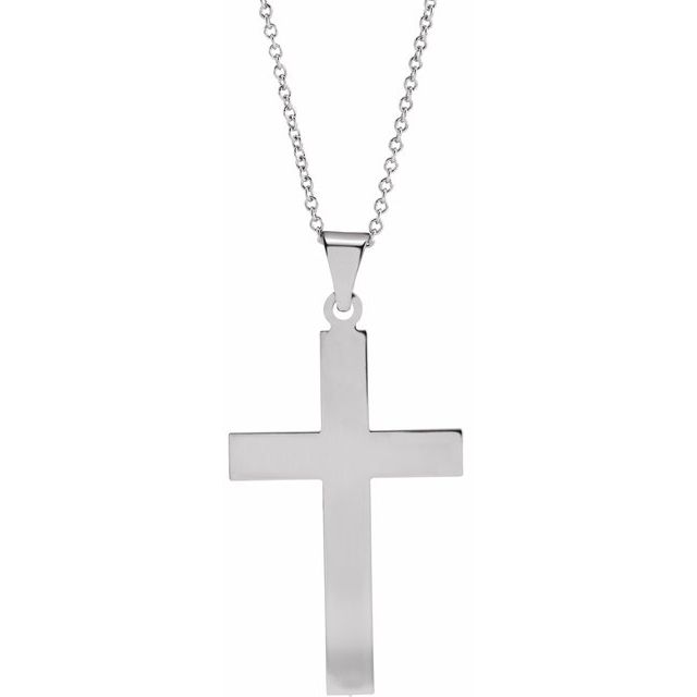 14k White 28 X 18 Mm Cross 18' Necklace