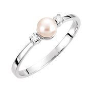14K White Cultured White Akoya Pearl & .04 CTW Natural Diamond Ring