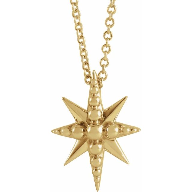 14K Yellow Beaded Star 16-18' Necklace