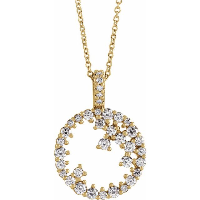14K Yellow 3/4 CTW Natural Diamond Scattered Circle 16-18' Necklace
