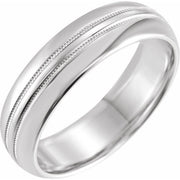 14K White 6 mm Double Milgrain Half Round Band  Size 10