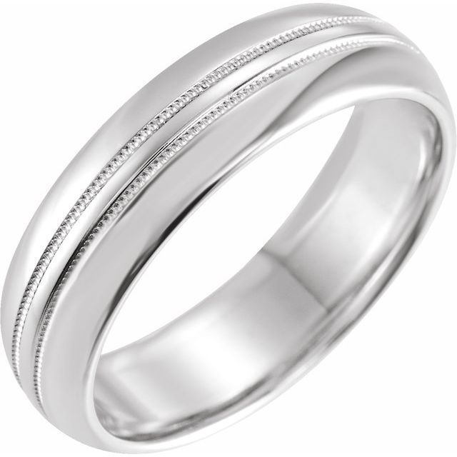 14K White 6 mm Double Milgrain Half Round Band  Size 10
