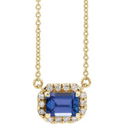14K Yellow 7x5 mm Natural Tanzanite & 1/5 CTW Natural Diamond Halo-Style 18' Necklace