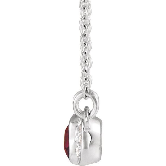 14k White Natural Mozambique Garnet & .02 Ctw Natural Diamond Bar 16' Necklace