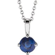 Platinum 5 Mm Natural Blue Sapphire Solitaire 16-18' Necklace