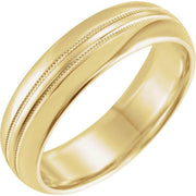 14K Yellow 6 mm Double Milgrain Half Round Band  Size 9