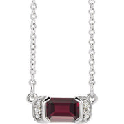 14k White Natural Mozambique Garnet & .02 Ctw Natural Diamond Bar 16' Necklace