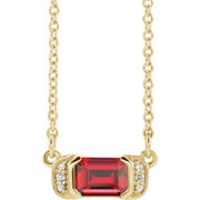 14k Yellow Lab-grown Ruby & .02 Ctw Natural Diamond Bar 16' Necklace