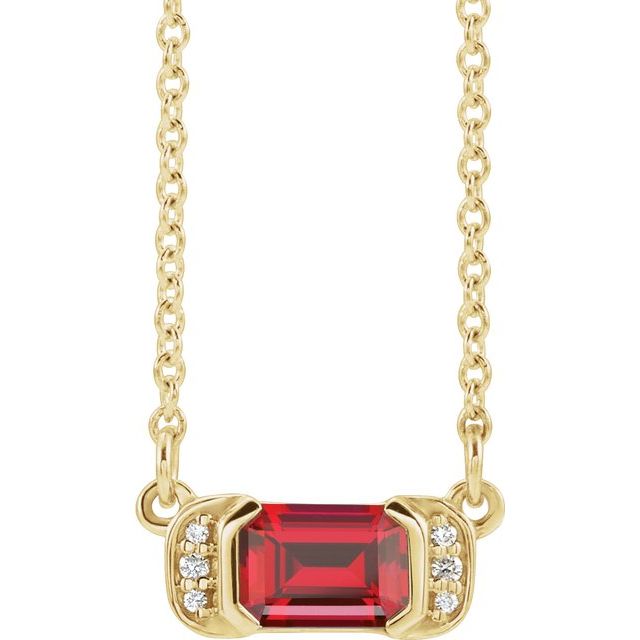 14k Yellow Lab-grown Ruby & .02 Ctw Natural Diamond Bar 16' Necklace