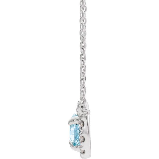 14K White 8x5 mm Natural Sky Blue Topaz & 1/5 CTW Natural Diamond 16' Necklace