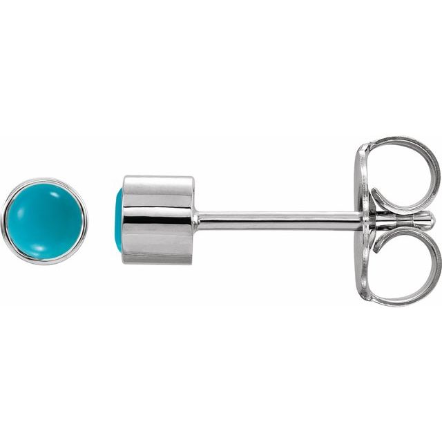 14K White Natural Turquoise Bezel-Set Earrings