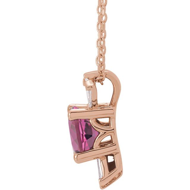 14K Rose Natural Pink Tourmaline & 1/6 CTW Natural Diamond 16-18' Necklace