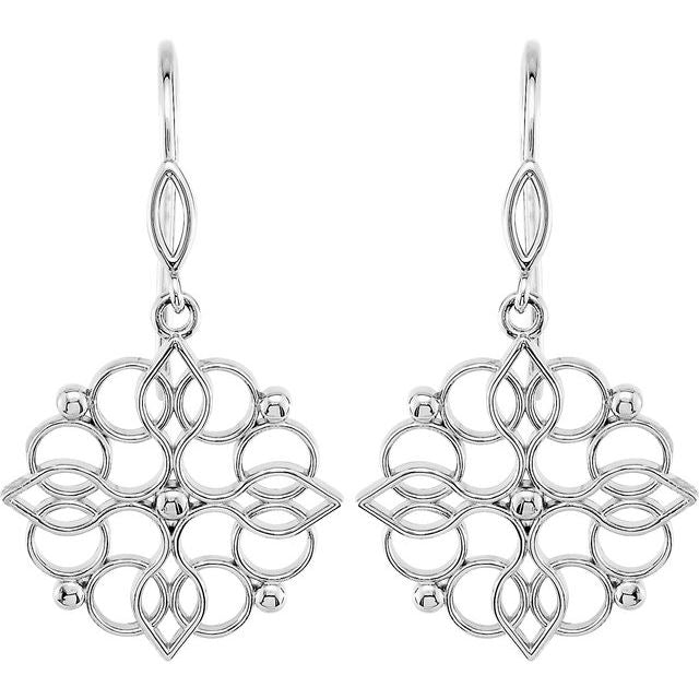Sterling Silver 35.3x18.8 mm Floral Earrings